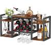 imageWall Mounted Wine Rack with Glass Holder WoodMetal Retro Bar Shelf Wine Bottles Display Wall Storage for Kitchen Dining Room Home BarVintage