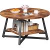 imageCoffee Table for Living Room Round Coffee Table Small Circle Coffee Table with Storage Modern Wood Round Center Table for Home Office Small Space Easy Assembly BlackRustic Brown