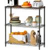 imageHomeiju 3Tier Kitchen Storage Shelf 298quot Wide Adjustable Standing Metal Shelving Unit with Removable Wooden Boards Heavy Duty for Pantry Bathroom Garage Entryway Plant StandBlack
