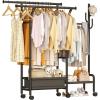 imageHomeiju Heavy Duty Clothes Rack Load 500LBS Three Rods Clothing Racks for Hanging Clothes Extendable Rolling Garment Rack with Sturdy Wheels Basket Storage Shelves BlackBlack