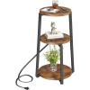 imageHomeiju Round End Table with Charging Station 3Tier Small Bedside Table with Metal Frame Nightstand with USB Ports ampamp Power Outlets for Small Space in Living Room Bedroom Rustic Brown