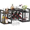 imageWall Mounted Wine Rack with Glass Holder WoodMetal Retro Bar Shelf Wine Bottles Display Wall Storage for Kitchen Dining Room Home BarBlack
