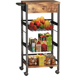image5Tier Snack Organizer Cart with 3 Height Adjustable PullOut Baskets and 2 Storage Shelves Utility Kitchen Organizer and Storage Cart with Convenient Handle for Fruit Potato Onion Vegetable Snack4 Tier with Drawer