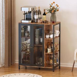 imageCoffee Bar Cabinet with Storage Liquor Cabinet Bar with 2 Visible Doors Small Coffee Station Cabinets Farmhouse Industrial Buffet Sideboard Cabinets for Home Kitchen Dining Room Living Room