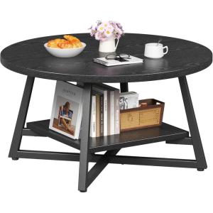 imageCoffee Table for Living Room Round Coffee Table Small Circle Coffee Table with Storage Modern Wood Round Center Table for Home Office Small Space Easy Assembly BlackBlack