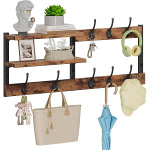 imageHomeiju 287quot Coat Rack Wall Mount with Shelf Key Hooks for Wall with Shelf Coat Hooks Wall Mounted with 6 Heavy Duty Double Hooks for BedroomLiving Room Rustic Brown8 Hooks