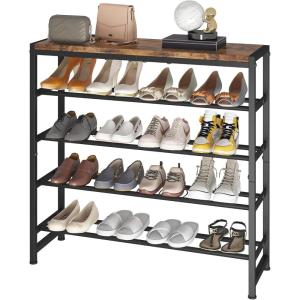 imageHomeiju 5Tier Shoe Rack Shoe Storage Shelf with MDF Top Board Shoe Rack Organizer for 1520 Pairs of Shoes Entryway Shoe Stand with Sturdy Shelves Rustic Brown