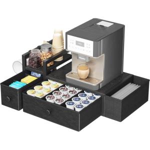 imageHomeiju Coffee Pod Drawers  K Cup Organizer Nespresso Pods Holder with Mug Rack Coffee Holder for Countertop 52 Capacity Pods Suitable for Kitchens Offices and Coffee BarsBlackBlack