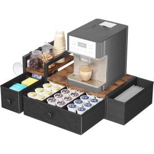 imageHomeiju Coffee Pod Drawers  K Cup Organizer Nespresso Pods Holder with Mug Rack Coffee Holder for Countertop 52 Capacity Pods Suitable for Kitchens Offices and Coffee BarsBlackRustic Brown