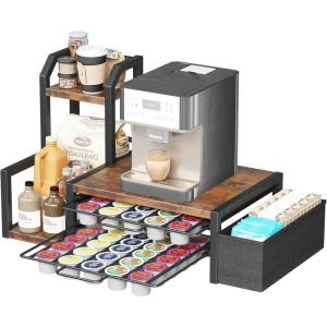 imageHomeiju Coffee Pod Holder Drawer for KCup2Tier Nespresso Pods Holder K Cup Holder Holds 60 KCups ampamp 10 Syrup Bottles Sliding Storage Drawer and Countertop Storage