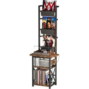 imageRecord Player Stand with Power Outlet 6 Tier Vinyl Record Display Shelf Record Player Table with album storage up to 200 Albums Console Organizer Display Shelf Gifts for Music Lovers