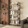 imageHomeiju Folding Bookshelf4 Tier Bookcase Foldable Shelf with XBracket Design Adjustable Feet Space Saving Storage for Living Room Office BrownishBrownish