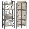 imageHomeiju Folding Bookshelf4 Tier Bookcase Foldable Shelf with XBracket Design Adjustable Feet Space Saving Storage for Living Room Office BrownishBrownish