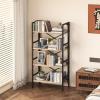 imageHomeiju Folding Bookshelf4 Tier Bookcase Foldable Shelf with XBracket Design Adjustable Feet Space Saving Storage for Living Room Office BrownishBrownish