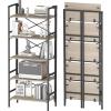 imageHomeiju Folding Bookshelf4 Tier Bookcase Foldable Shelf with XBracket Design Adjustable Feet Space Saving Storage for Living Room Office BrownishBrownish