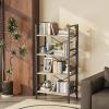 imageHomeiju Folding Bookshelf4 Tier Bookcase Foldable Shelf with XBracket Design Adjustable Feet Space Saving Storage for Living Room Office BrownishBrownish