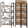 imageHomeiju Folding Bookshelf4 Tier Bookcase Foldable Shelf with XBracket Design Adjustable Feet Space Saving Storage for Living Room Office BrownishRustic Brown