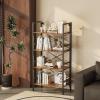 imageHomeiju Folding Bookshelf4 Tier Bookcase Foldable Shelf with XBracket Design Adjustable Feet Space Saving Storage for Living Room Office BrownishRustic Brown