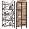 imageHomeiju Folding Bookshelf4 Tier Bookcase Foldable Shelf with XBracket Design Adjustable Feet Space Saving Storage for Living Room Office BrownishRustic Brown