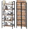 imageHomeiju Folding Bookshelf4 Tier Bookcase Foldable Shelf with XBracket Design Adjustable Feet Space Saving Storage for Living Room Office BrownishRustic Brown