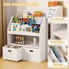 imageHomeiju Kids Bookshelf ampamp Toy Storage Organizer with 2 Fabric Bins 3 Tier Children Book Shelf Toddler Bookcase for Toddler Kids Room Toys Nursery Playroom White
