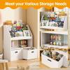 imageHomeiju Kids Bookshelf ampamp Toy Storage Organizer with 2 Fabric Bins 3 Tier Children Book Shelf Toddler Bookcase for Toddler Kids Room Toys Nursery Playroom White