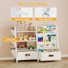 imageHomeiju Kids Bookshelf and Toy Storage Organizer 3 Tier Kids Bookcase Sling Bookshelf and 2 Toy Bins with Toy Storage Organizer for Children Room Playroom Nursery White