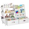 imageHomeiju Kids Bookshelf and Toy Storage Organizer 3 Tier Kids Bookcase Sling Bookshelf and 2 Toy Bins with Toy Storage Organizer for Children Room Playroom Nursery White