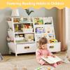 imageHomeiju Kids Bookshelf and Toy Storage Organizer 3 Tier Kids Bookcase Sling Bookshelf and 2 Toy Bins with Toy Storage Organizer for Children Room Playroom Nursery White