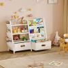imageHomeiju Kids Bookshelf and Toy Storage Organizer 3 Tier Kids Bookcase Sling Bookshelf and 2 Toy Bins with Toy Storage Organizer for Children Room Playroom Nursery White