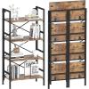 imageHomeiju Folding Bookshelf4 Tier Bookcase Foldable Shelf with XBracket Design Adjustable Feet Space Saving Storage for Living Room Office BrownishRustic Brown