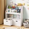 imageHomeiju Kids Bookshelf ampamp Toy Storage Organizer with 2 Fabric Bins 3 Tier Children Book Shelf Toddler Bookcase for Toddler Kids Room Toys Nursery Playroom White