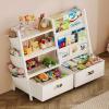 imageHomeiju Kids Bookshelf and Toy Storage Organizer 3 Tier Kids Bookcase Sling Bookshelf and 2 Toy Bins with Toy Storage Organizer for Children Room Playroom Nursery White