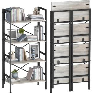 imageHomeiju Folding Bookshelf4 Tier Bookcase Foldable Shelf with XBracket Design Adjustable Feet Space Saving Storage for Living Room Office BrownishBrownish