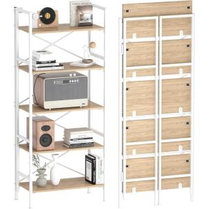 imageHomeiju Folding Bookshelf4 Tier Bookcase Foldable Shelf with XBracket Design Adjustable Feet Space Saving Storage for Living Room Office BrownishLight Coffee