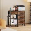 image4 Drawer File Cabinet with Charging Station Rolling Printer Stand Table with Open Storage Shelf Mobile Fabric Filing Cabinet for Home Office Rustic Brown