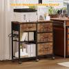 image4 Drawer File Cabinet with Charging Station Rolling Printer Stand Table with Open Storage Shelf Mobile Fabric Filing Cabinet for Home Office Rustic Brown