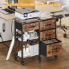 image4 Drawer File Cabinet with Charging Station Rolling Printer Stand Table with Open Storage Shelf Mobile Fabric Filing Cabinet for Home Office Rustic Brown