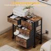 image4 Drawer File Cabinet with Charging Station Rolling Printer Stand Table with Open Storage Shelf Mobile Fabric Filing Cabinet for Home Office Rustic Brown