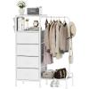 imageHomeiju Dresser with Hanging Rack Reversible Dresser for Bedroom with 4 Drawers ampamp Coat Rack ampamp Side Pockets Chest of Drawers with Clothes Rack Kids Dressers for Bedroom WhiteWhite