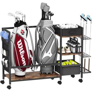 imageGolf Bag Storage Organizer for Garage Golf Organizer with Extra Golf Rack and Side Fabric Bag for 20 Golf Clubs ampamp Golf Essentials Golf Bag Stand for Golf Bag Accessories Ideal Golf Gifts for Men