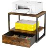 image:imageHomeiju 3Tier Vintage Brown Printer Stand with Storage Drawer MultiPurpose Desk Shelf Heavy Duty Desktop ShelfPrinter Table for Home Office
