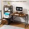 image:imageHome Office Desks 58 inch with Drawer amp Storage Printer Shelf Reversible Computer Desk with Movable Monitor Stand Writing Gaming Table with Shelves for Study PC Working Black