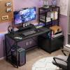 image:imageHome Office Desks 58 inch with Drawer amp Storage Printer Shelf Reversible Computer Desk with Movable Monitor Stand Writing Gaming Table with Shelves for Study PC Working Black