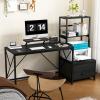 image:imageHome Office Desks 58 inch with Drawer amp Storage Printer Shelf Reversible Computer Desk with Movable Monitor Stand Writing Gaming Table with Shelves for Study PC Working Black