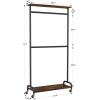 image:imageHomeiju Clothes Rack with Wheels Heavy Duty Clothing Rack Load 400LBS Double Rod Clothes Hanger Racks for Hanging Clothes Rolling Garment Rack with Shelves Rustic Brown and Black