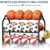 image:imageHomeiju Sports Equipment Organizer Ball Storage Rack Garage Sports Gear Rack with Wheels and Hooks IndoorOutdoor Shelf Rack for Sports Gear Black