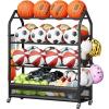 image:imageHomeiju Sports Equipment Organizer Ball Storage Rack Garage Sports Gear Rack with Wheels and Hooks IndoorOutdoor Shelf Rack for Sports Gear Black