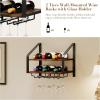 image:imageWall Mounted Wine Rack for 6 Wine Bottles and 6 Glass Holder 2Tier Wall Wine Rack Wood Wine Racks for Wall WoodMetal Wine Bottle Holder for Home Bar Wine Kitchen Storage BlackBrown Black