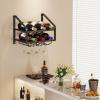 image:imageWall Mounted Wine Rack for 6 Wine Bottles and 6 Glass Holder 2Tier Wall Wine Rack Wood Wine Racks for Wall WoodMetal Wine Bottle Holder for Home Bar Wine Kitchen Storage BlackBlack